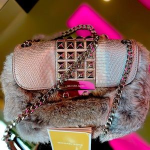 Michael Kors genuine fur and leather grey purse